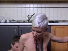 Short-haired French MILF analyzed in the kitchen