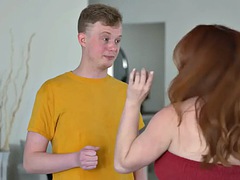 Stepmother shows me her tits while calling my dad on the phone