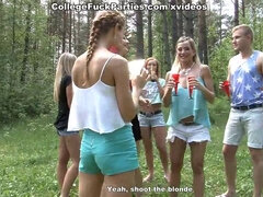 Filthy college sluts turn an outdoor party into wild fuck fest scene 1