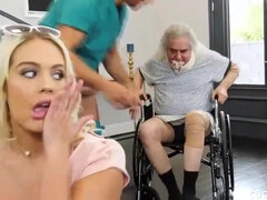 Blonde is taking care of her doctor