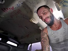 Elongated str8 jock fucks gay daddys ass in public van outdoors