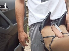 Assistant gives a shoejob while wearing sexy high heels