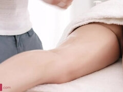 Petite spinner creampied after sex with attractive masseur