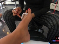 THAI SWINGER - Pedicure for the Japanese teenager gf and a feetjob by her later