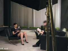 Silence. Jeny Smith with no panties teasing a man. Office prank