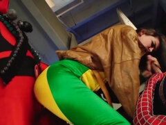 Skinny supergirl knows Spider-Man and Deadpool just want sex