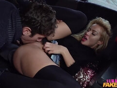 Sweet blonde driver opens ass cheeks for a big dick