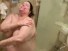 화장실, 크고 아름다운 여자, 약간 뚱뚱한, 지방