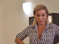 Blonde spit roasted by two in a taboo stepfam video