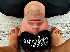 Sexy facial massage with her sexy feet