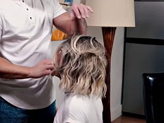 Femboy in student uniform fucked by stud without condom until cumshot