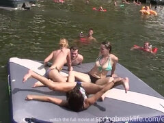 Hot half-naked girls go wild on the boat