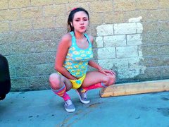 Amateur, Naturelle, Public, Rasée, Adolescente