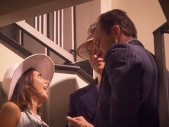 아메리카인, 오랄섹스, 입에 사정, 사정 샷, 힐, 스타킹, 빨아들이는, 젖가슴