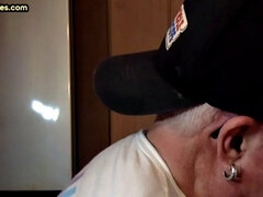 Mature daddy greedily blows cock in POV closeup at home