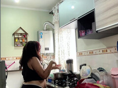 Chubby Latina Cooking in Panties Shirt Big Ass Fat Belly Jiggle