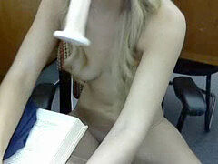 Ginger Banks utter naked with faux-cock in public library