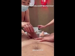 아시안, 옷 입은 상태로, 사정 샷, 음경, 마사지, 쓰리섬